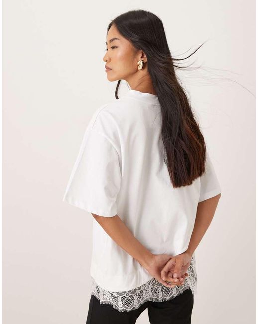 ASOS White Short Sleeve T-shirt With Lace Hem