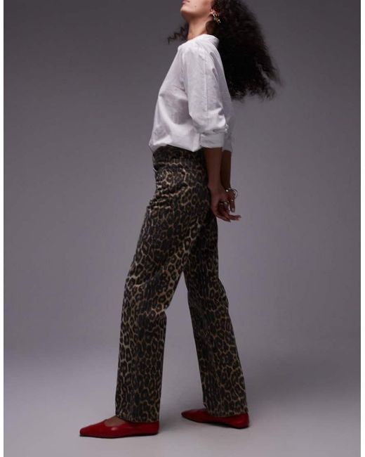 TOPSHOP Purple Longline Straight Leg Leopard Printed Trouser