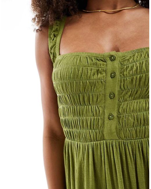 Vestito Midi A Balze Oliva Arricciato Con Scollo Squadrato E Inserti di ASOS in Green