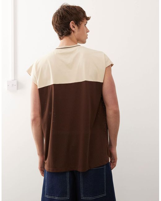 Collusion Brown Spliced Basketball Vest for men