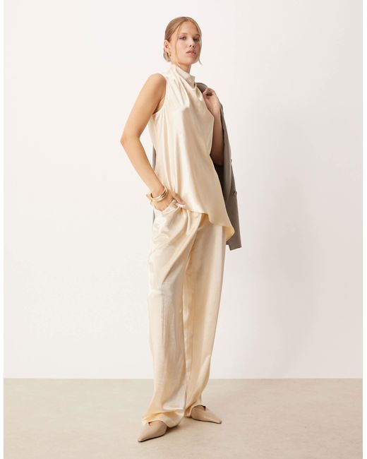 ASOS Natural Tailored Straight Leg Satin Trousers Co-ord