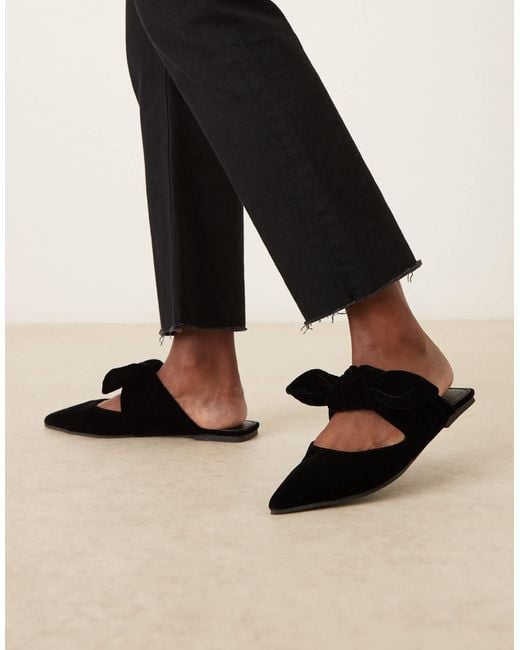 Asos Design Wide Fit Black Lunar Bow Detail Mules