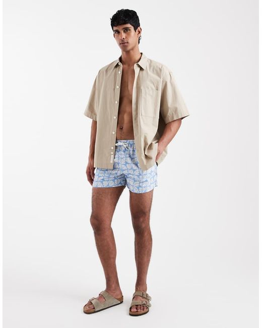 Aray Blue Geometric Print Swim Shorts for men