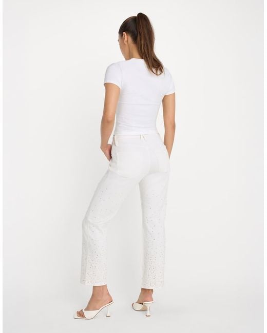 GOOD AMERICAN Blue Good Icon Straight Cropped Pearl Jeans