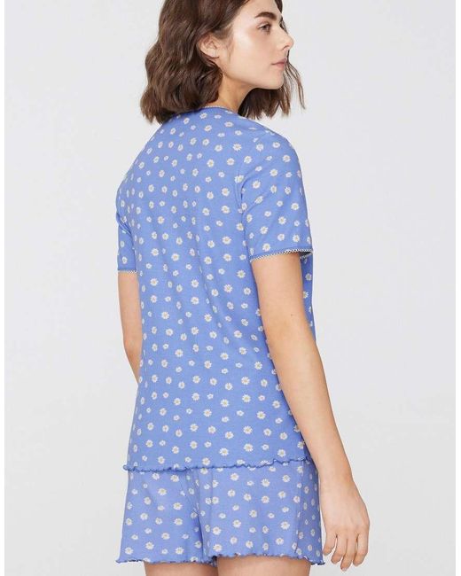 Tezenis Blue Short Ribbed Pyjamas With Daisies