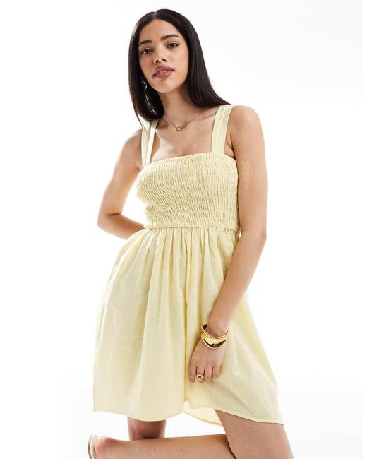 esmé studios Natural Esmee Exclusive Mini Beach Dress With Shirring Detail