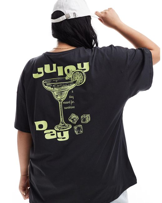 ONLY Black Juicy Cocktail Back Graphic Oversized Tee