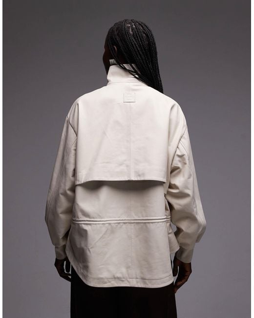 AllSaints Gray Flor Funnel Neck Leather Bomber Jacket