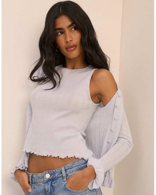 Nobody's Child Blue Baby Rib And Ruffle Sheer Knit Vest