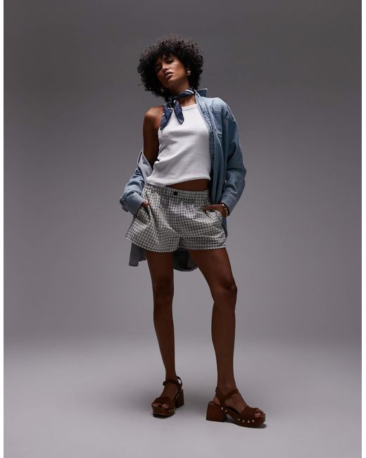 TOPSHOP Gray Pull On Crinkle Textured Boxer Short