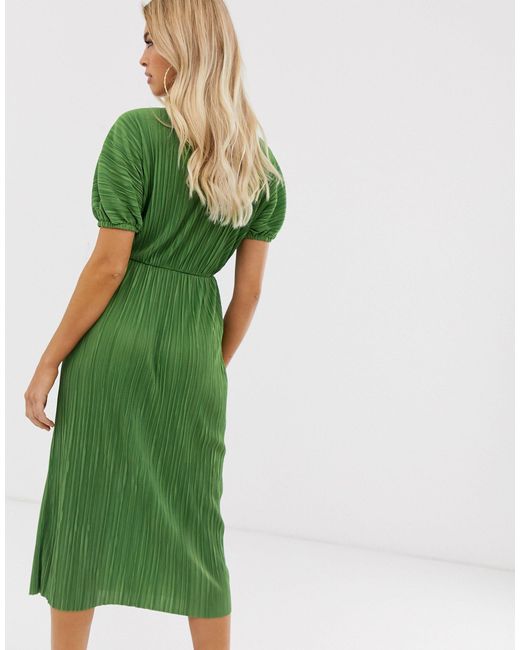 green plisse dress