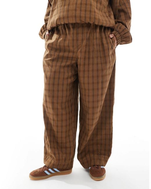 ASOS Brown Curve Textured Barrel Leg Pull On Trousers Co-ord With Seam Detail