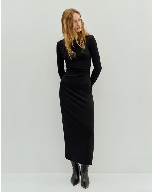 Pull&Bear Black Gathered Midi Dress
