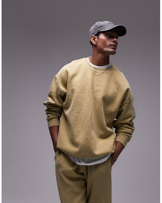 Topman Yellow Vintage Wash Oversized Sweatshirt for men
