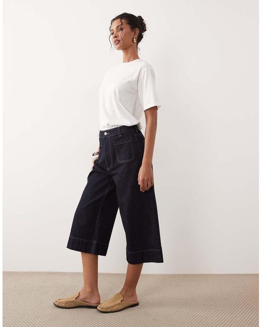 ASOS Blue High Waist Culotte With Front Pockets