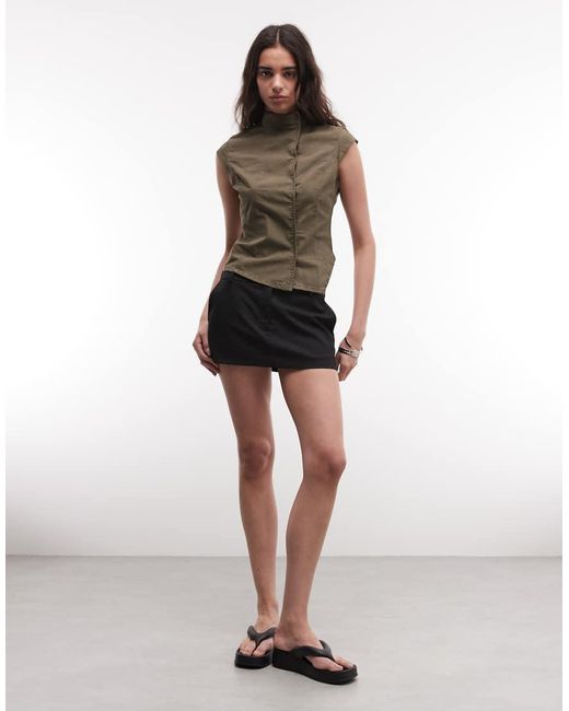 Weekday Multicolor Mock Neck Asymmetric Top With Seam Detail And Press Studs