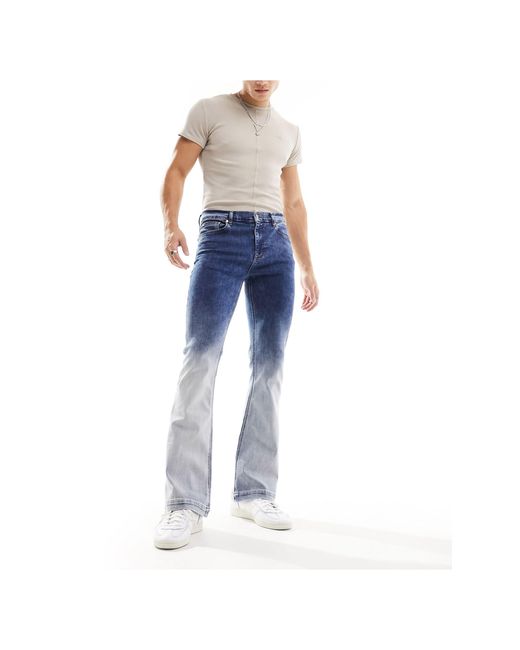 ASOS Blue Stretch Flare Jeans With Ombre Effect for men