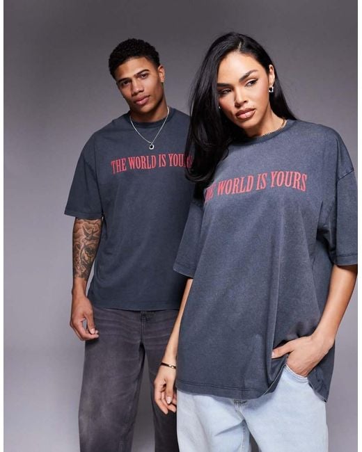 ASOS Uniseks Oversized T-Shirt Met Scarface-Prints in het Blue