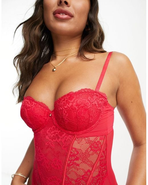 Ann Summers Red Sexy Lace Planet Basque With Suspender Detail