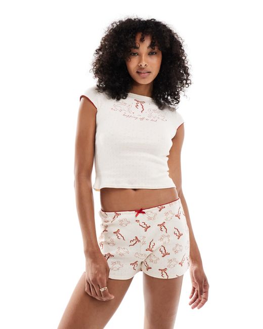 Daisy Street White Pointelle Top And Matching Shorts