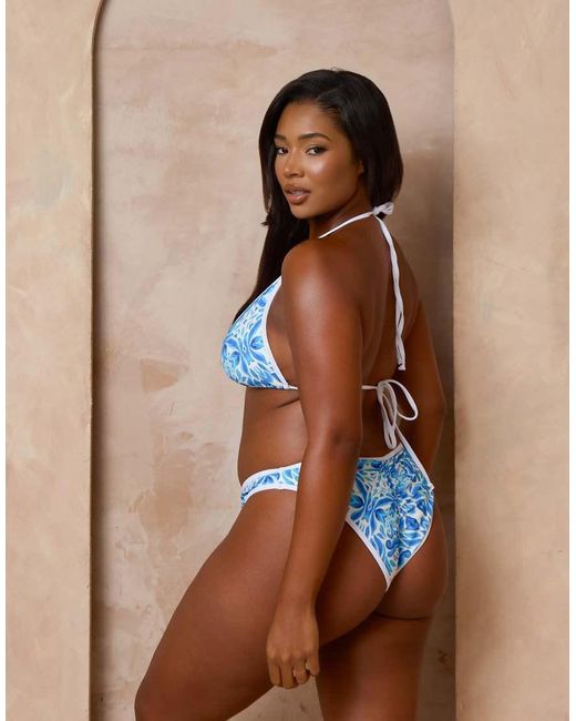 Moda Minx Curve Brown X Alessa Tyrrell-charles Mykonos Print Triangle Bikini Top