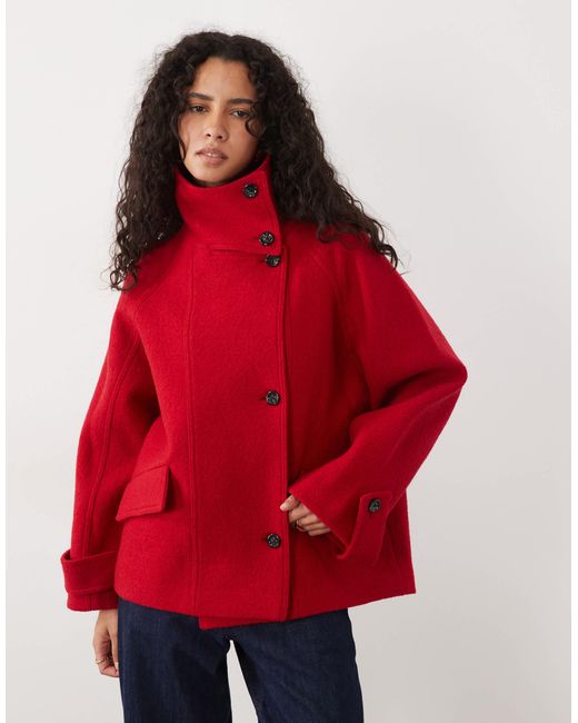 Mango Red 100% Wool Funnel Neck Jacket