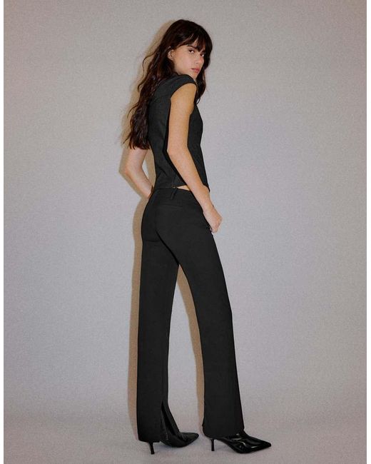 Bershka Black Petite Slim Fit Low-rise Trousers