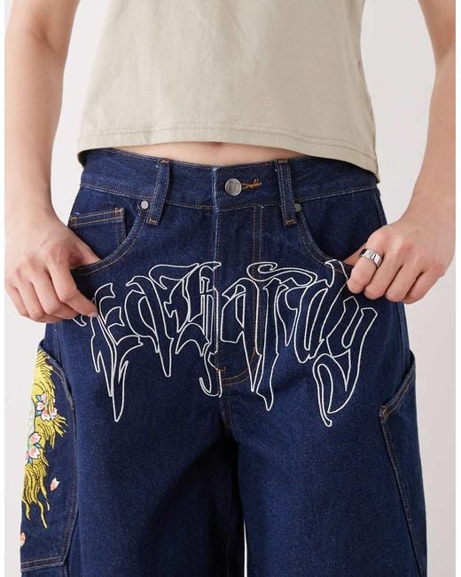 Ed Hardy Blue Gothic Skull Relaxed Balloon Jeans