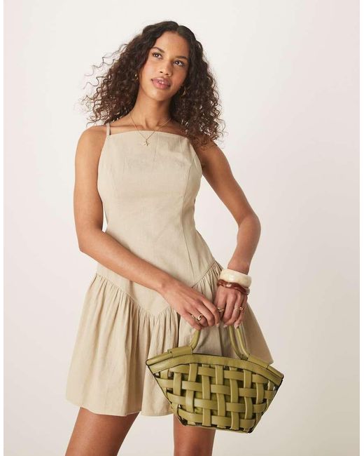 ASOS Natural Square Neck Dropped Waist Mini Dress