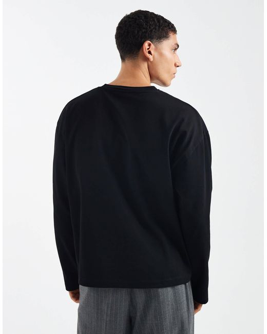 T-shirt oversize coupe carrée en tissu épais avec manches longues ASOS pour homme en coloris Black