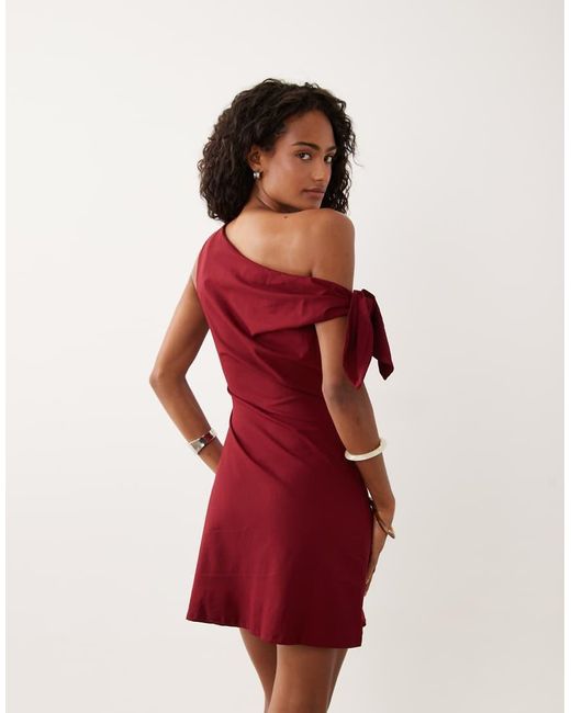 ASOS Red Off Shoulder Bow Detail Mini Dress
