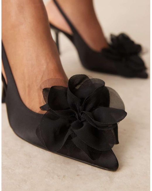 ASOS Natural Wide Fit Sunrise Corsage Slingback Mid Heeled Shoes