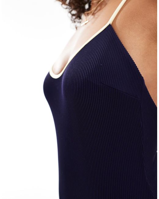 ASOS Blue Contrast Binding Rib Scoop Swimsuit