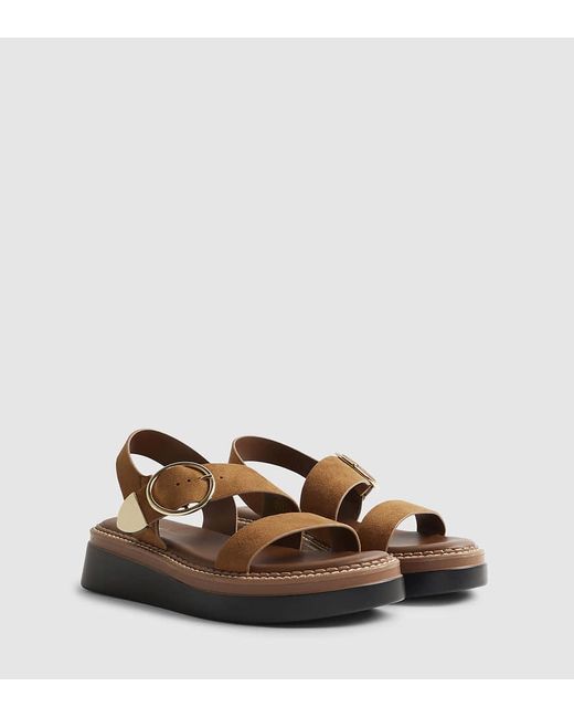 River Island Brown Wide Fit Ring Buckle Flatform Sandals