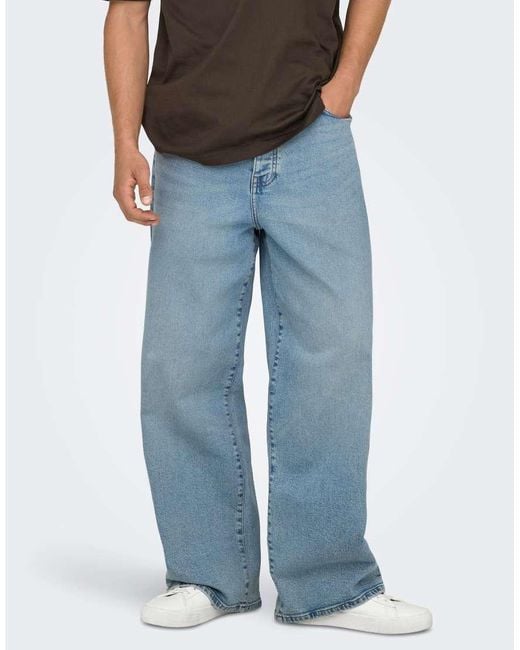 Only & Sons Blue Wide-Fit Jeans for men