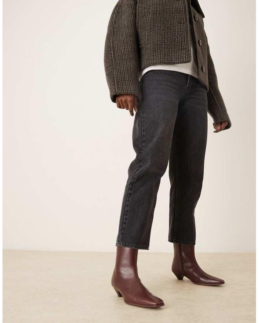ASOS Brown Rhodes Leather Chisel Toe Heeled Ankle Boots