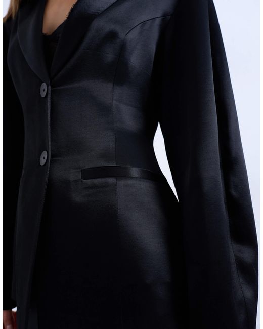 TOPSHOP Black Satin Cinched Blazer