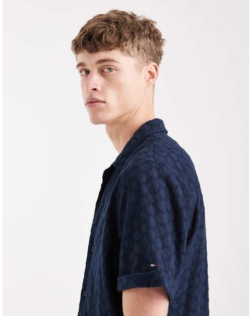 Tommy Hilfiger Blue Embroidered Short Sleeve Shirt for men
