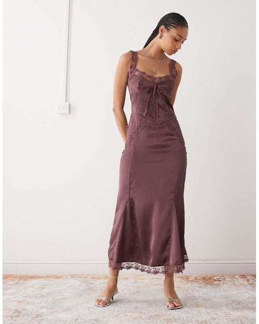 Reclaimed Vintage Purple Midi Dress With Lace Cutouts