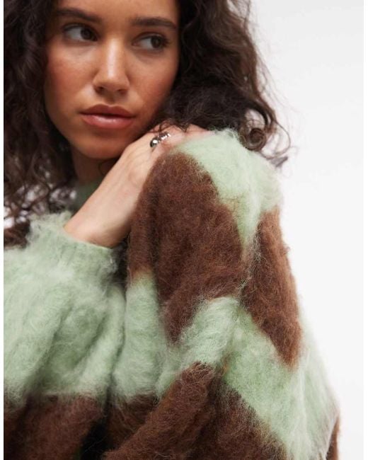 Daisy Street Green Fluffy Balloon Sleeve Sweater