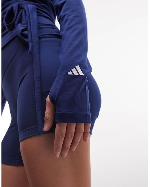 Adidas Originals Blue Three Stripes Studios Ballet Wrap Top