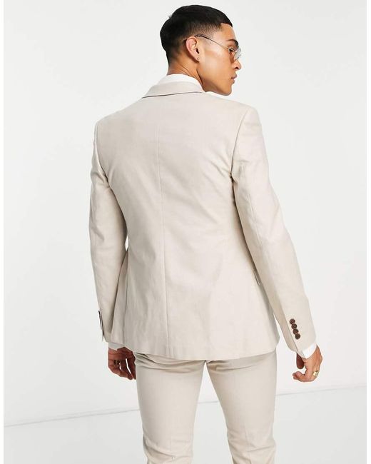 Chaqueta De Traje Muy Entallada De Mezcla De Lino De -Beis Neutro ASOS de hombre de color Natural