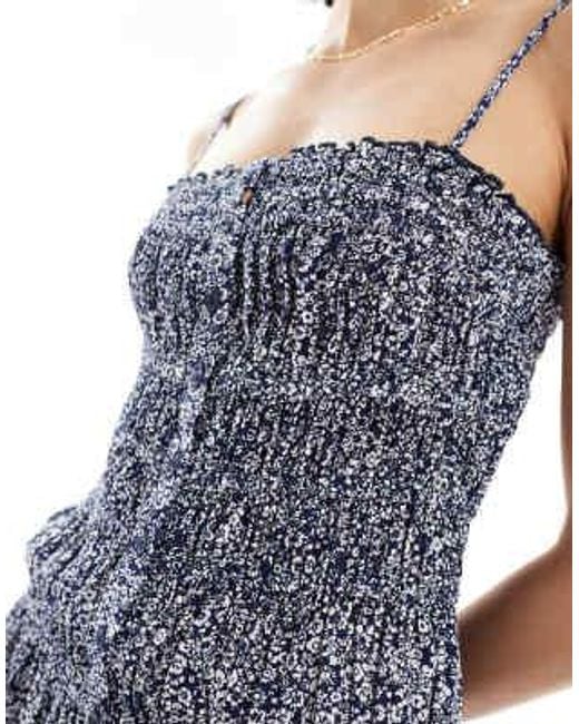 Stradivarius Blue – str – gerafftes minikleid mit blumenmuster