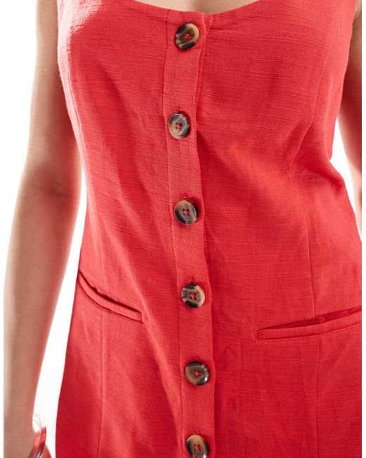 New Look Red Button Through Mini Dress