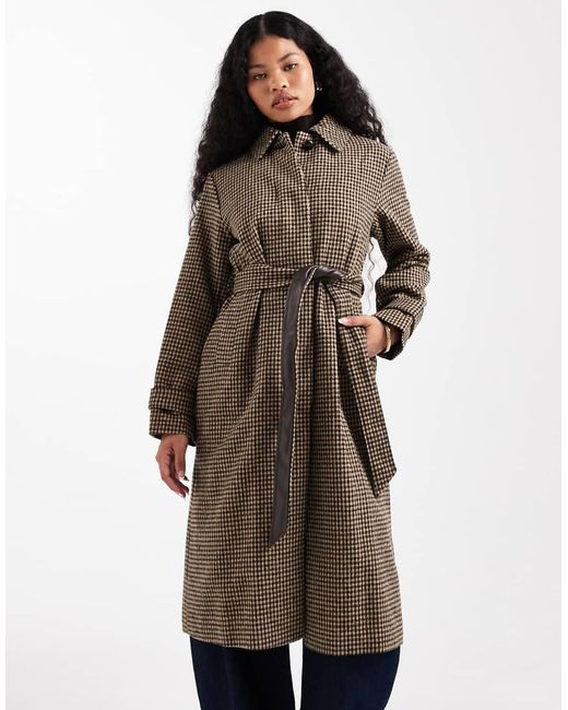 New Look Black Check Belted Trench Coat