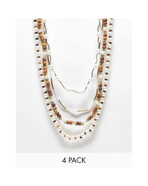 ASOS White 4 Pack Necklace Set for men