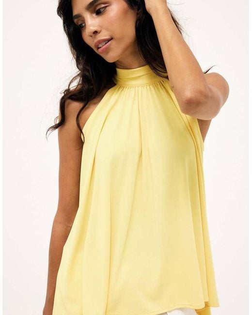 NA-KD Yellow Halterneck Flowy Tie Top