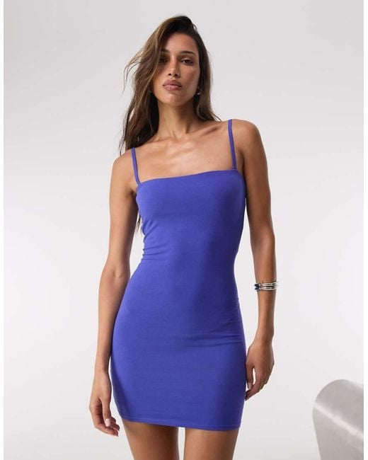Vestido Corto Azul Capri De Tirantes De Punto Liso Muy Elástico De GOOD AMERICAN de color Blue