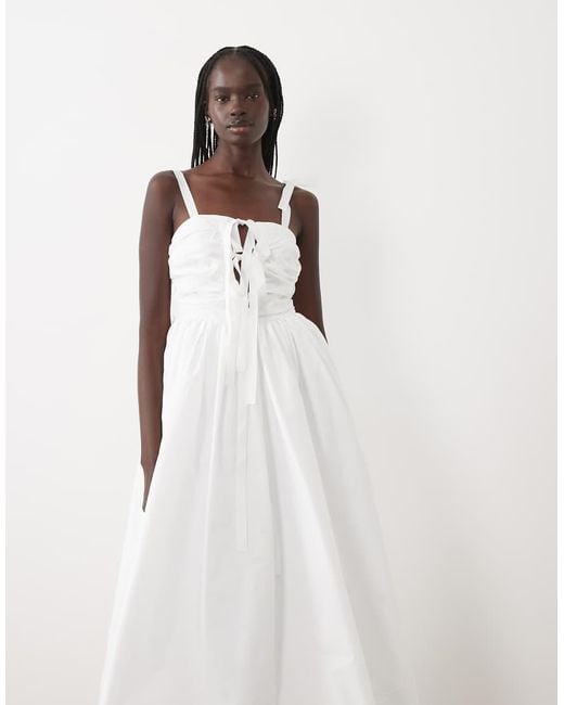 True Decadence White Bow Tie Strap Midi-Dress
