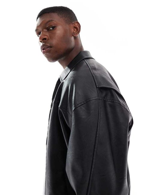 ASOS Blue Faux Leather Bomber Jacket for men